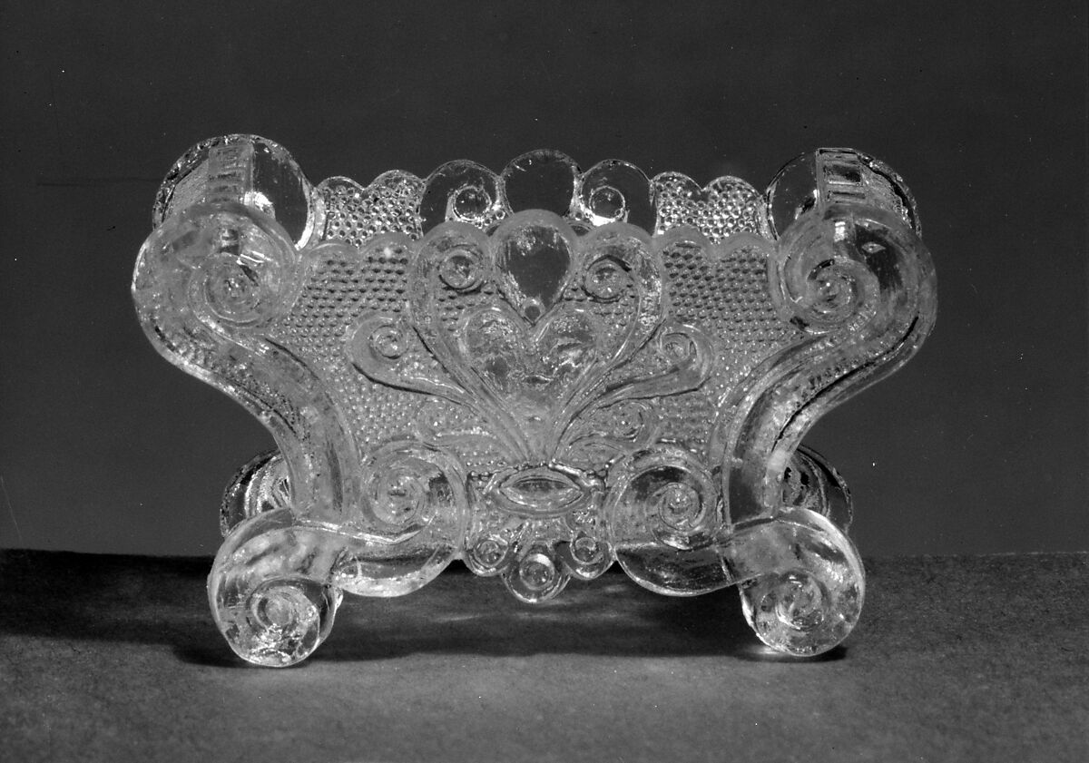 Saltcellar, Lacy pressed glass, American 