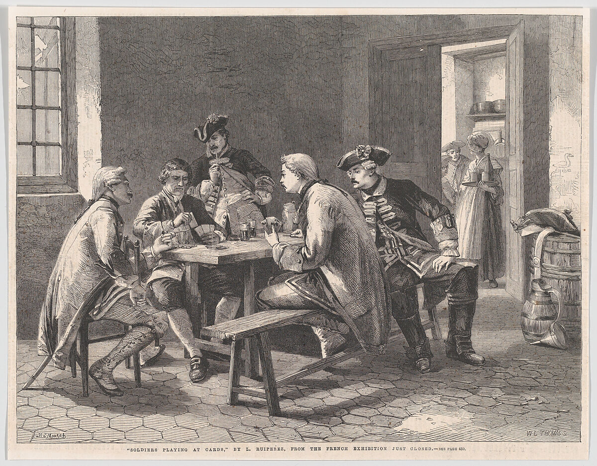 Soldiers Playing at Cards, from "Illustrated London News", William Luson Thomas (British, London 1830–1900 Chertsey, Surrey), Wood engraving 