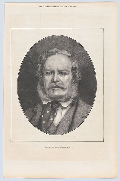 The late Sir Edwin Landseer, R.A., from "Illustrated London News", William Biscombe Gardner (British, 1847–1919 Tunbridge Wells, Kent), Wood engraving 