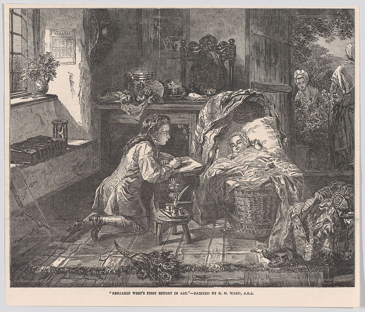Benjamin West's First Effort in Art, from "Illustrated London News", After Edward Matthew Ward (British, London 1816–1879 Windsor), Wood engraving 