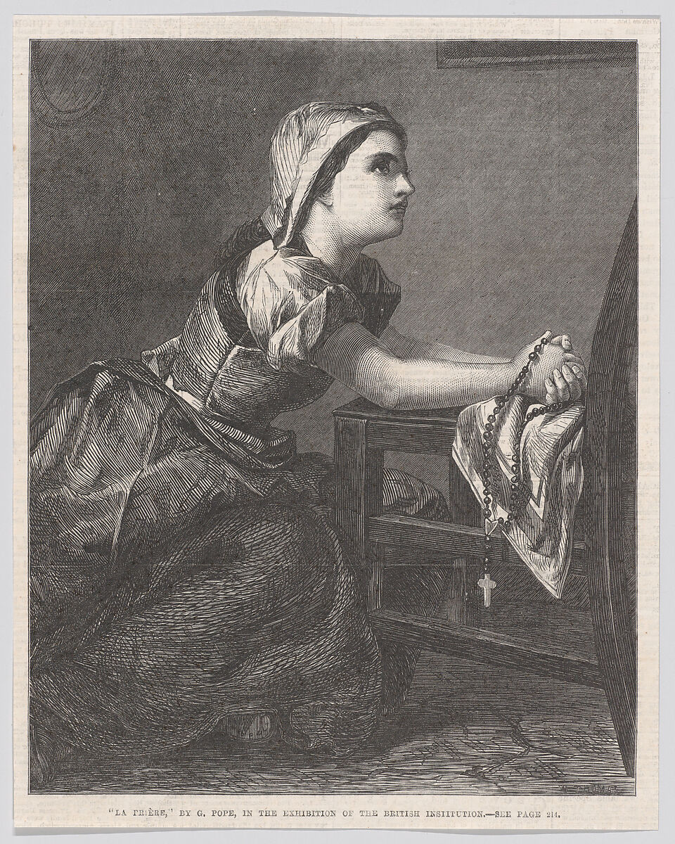 La Prière (The Prayer), from "Illustrated London News", William Luson Thomas (British, London 1830–1900 Chertsey, Surrey), Wood engraving 