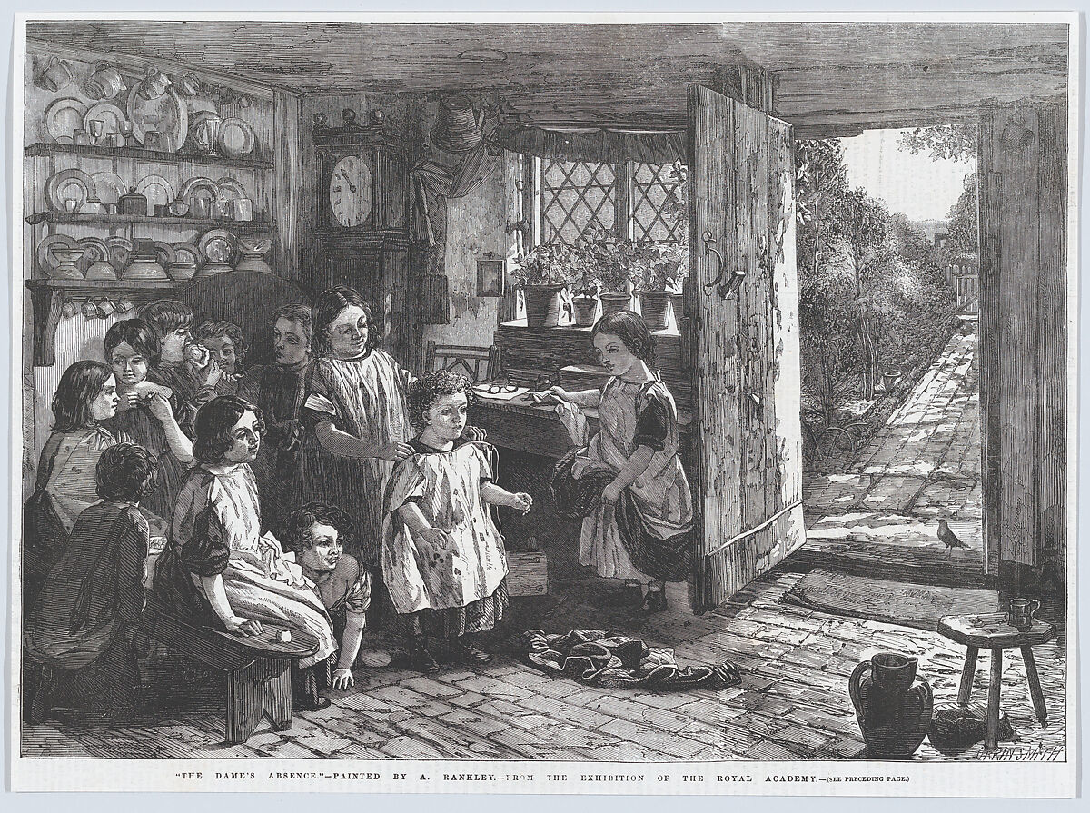 The Dame's Absence, from "Illustrated London News", Harvey Orrin Smith (British, active 1847–70), Wood engraving 