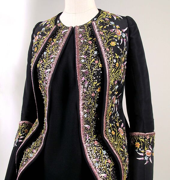Ensemble, House of Dior (French, founded 1946), silk, wool, cotton, leather, metal, glass, French