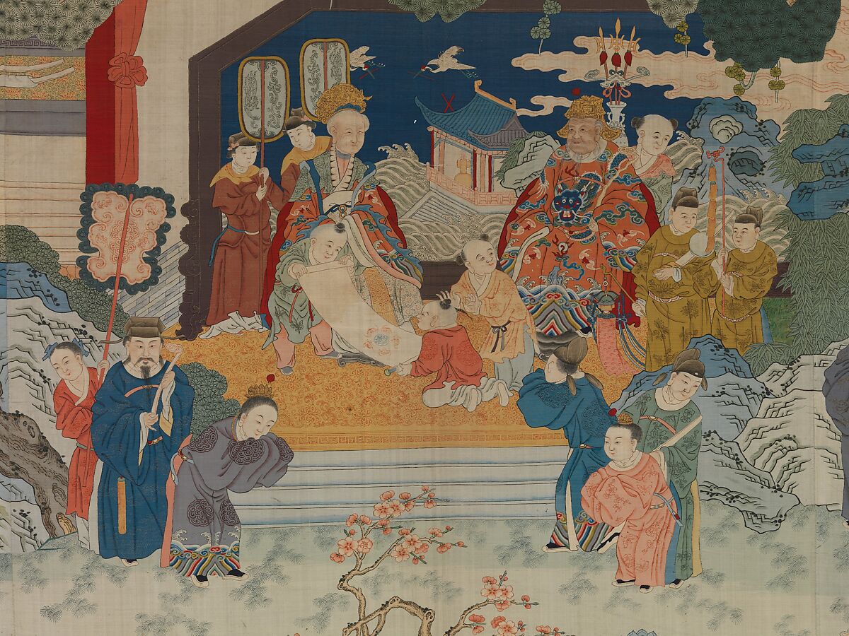 Panel with birthday celebration, Silk tapestry (kesi), China 