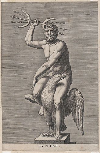 Jupiter; statue of the nude god seated on an eagle, holding a double trident, plate 2 from 