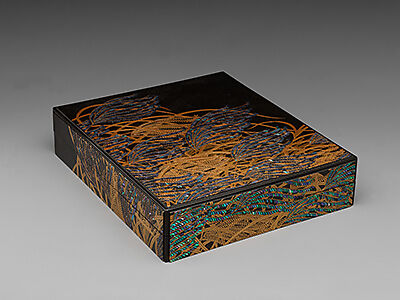 Writing Box (Suzuribako) with Autumn Grasses and Moon, Unryūan (Kitamura Tatsuō)  Japanese, Lacquered wood with gold takamaki-e, hiramaki-e, togidashimaki-e, cut-out gold foil application, and mother-of-pearl inlay, Japan