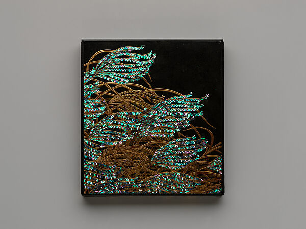 Writing Box (Suzuribako) with Autumn Grasses and Moon, Unryūan (Kitamura Tatsuō) (Japanese, born 1952), Lacquered wood with gold takamaki-e, hiramaki-e, togidashimaki-e, cut-out gold foil application, and mother-of-pearl inlay , Japan