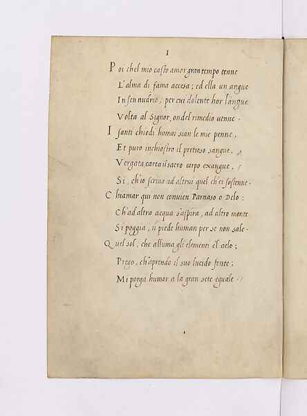 Rime Spirituali (“sonetti spirituali / della sig.ra Vittoria”), Vittoria Colonna Marchioness of Pescara (Italian, Marino 1492–1547 Rome), Manuscript: pen and brown ink, on paper and parchment binding, 56 pages 