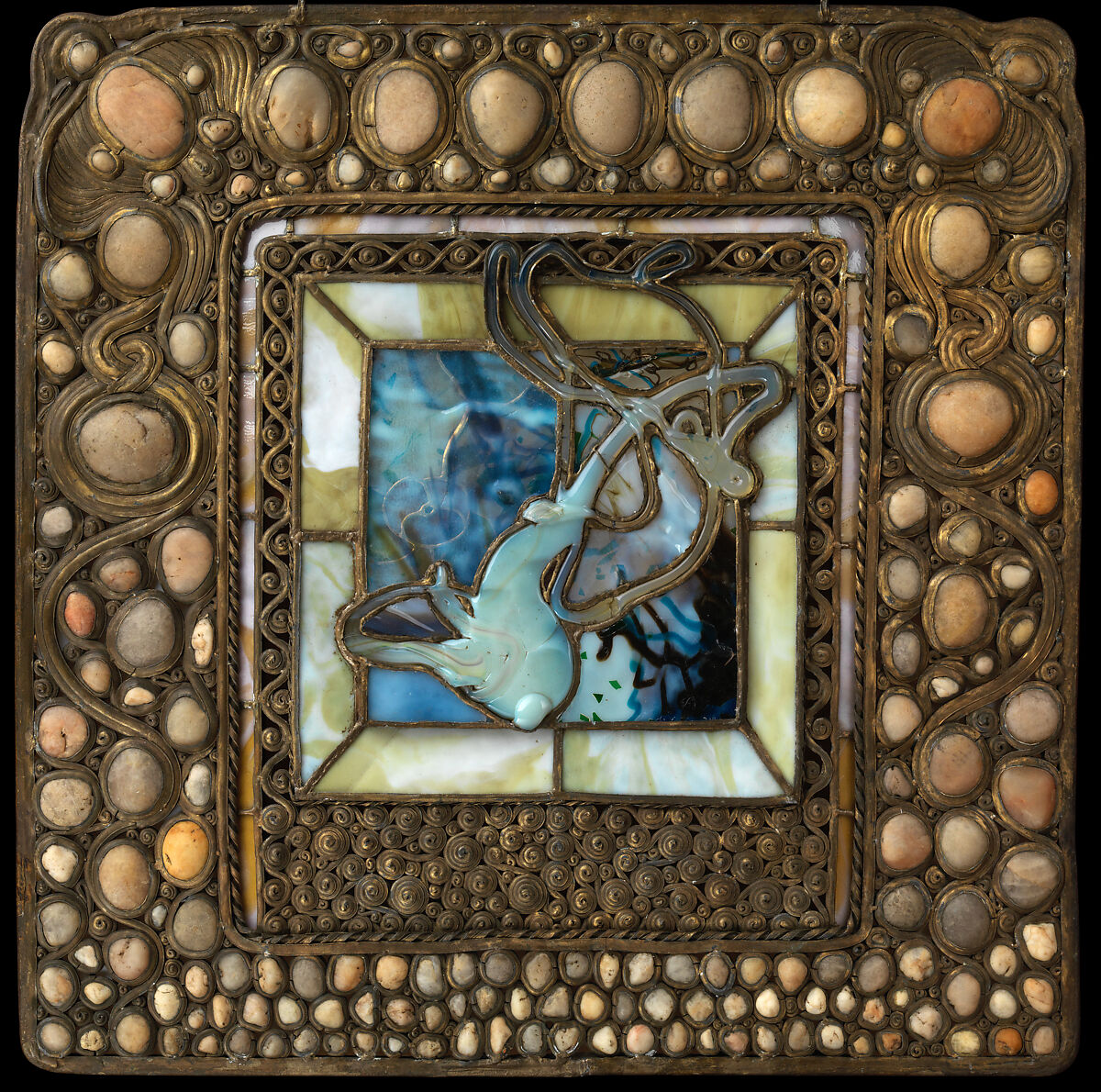 Squash Window with Pebbles, Louis C. Tiffany (American, New York 1848–1933 New York), Glass, beach-worn quartz, lead came, American