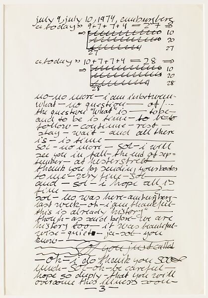 Letter (page 3), from the portfolio "Letter and Indices to 24 Songs", Hanne Darboven (German, Munich 1941–2009 Hamburg), Black ink on translucent vellum paper 