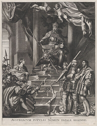 Plate 21: Emperor Charles V being offered the keys of Saxony and Hesse; from Guillielmus Becanus's 'Serenissimi Principis Ferdinandi, Hispaniarum Infantis...'