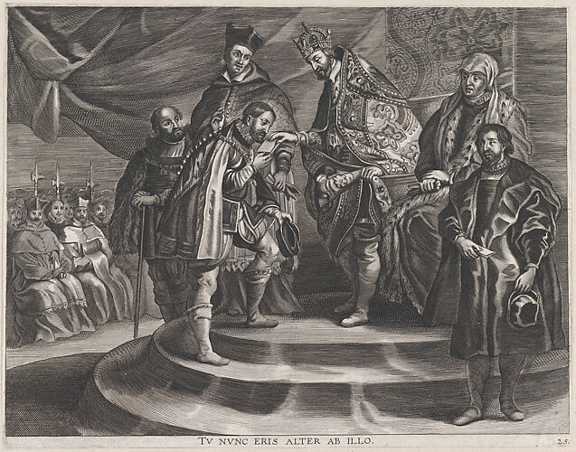 Plate 25: Philip crowned King of Spain by his father, Charles V; from Guillielmus Becanus's 'Serenissimi Principis Ferdinandi, Hispaniarum Infantis...'