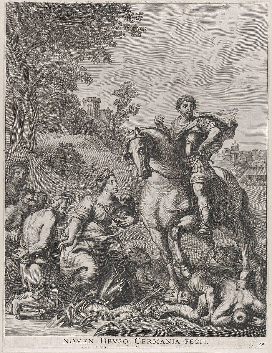 Plate 29: Germany conquered by Drusus; from Guillielmus Becanus's 'Serenissimi Principis Ferdinandi, Hispaniarum Infantis...', Jacob Neeffs (Flemish, Antwerp 1610–after 1660 Antwerp), Engraving 