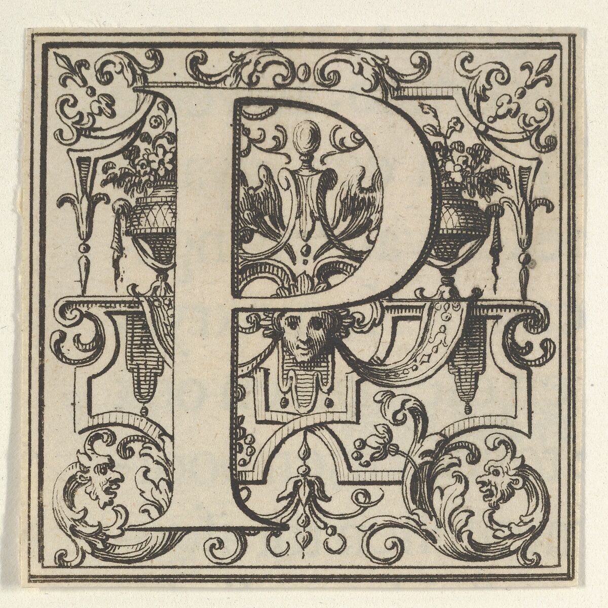 Roman Alphabet letter P with Louis XIV decoration, Bernard Picart (French, Paris 1673–1733 Amsterdam), Engraving 