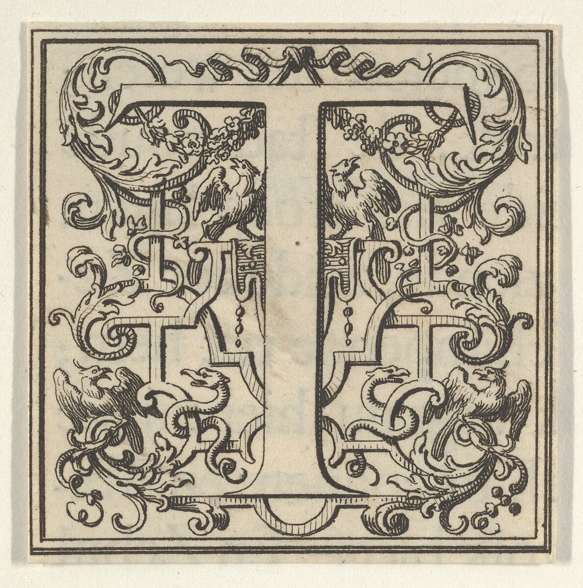 Roman Alphabet letter T with Louis XIV decoration, Bernard Picart (French, Paris 1673–1733 Amsterdam), Engraving 