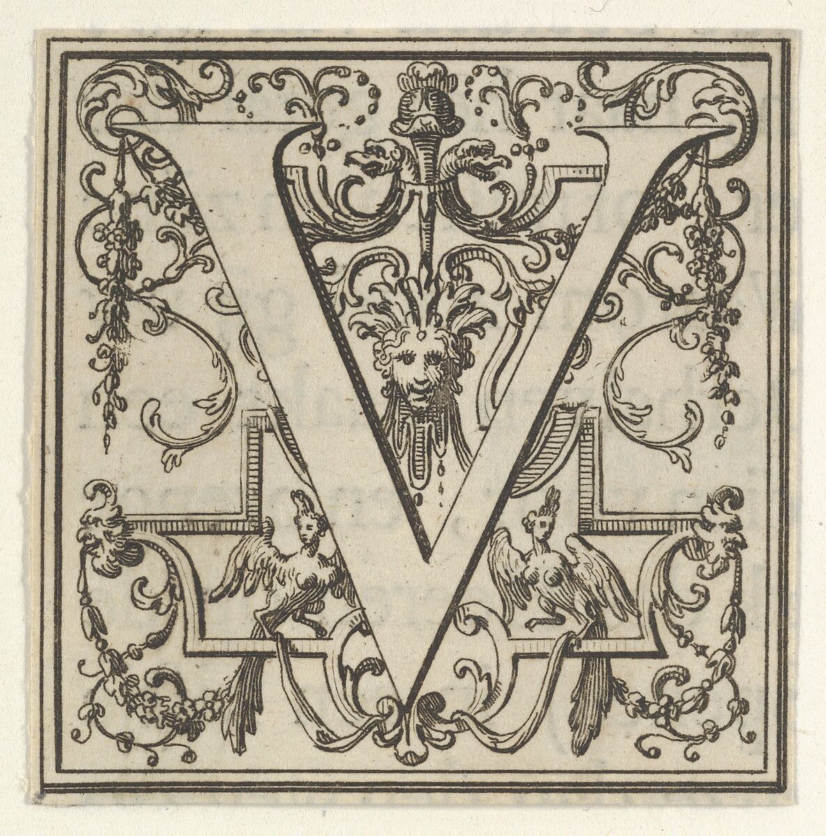 Roman Alphabet letter V with Louis XIV decoration, Bernard Picart (French, Paris 1673–1733 Amsterdam), Engraving 