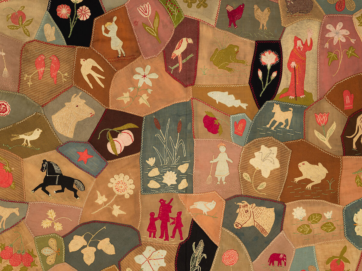 Crazy Quilt, Unknown, Wool with wool and silk embroidery, American