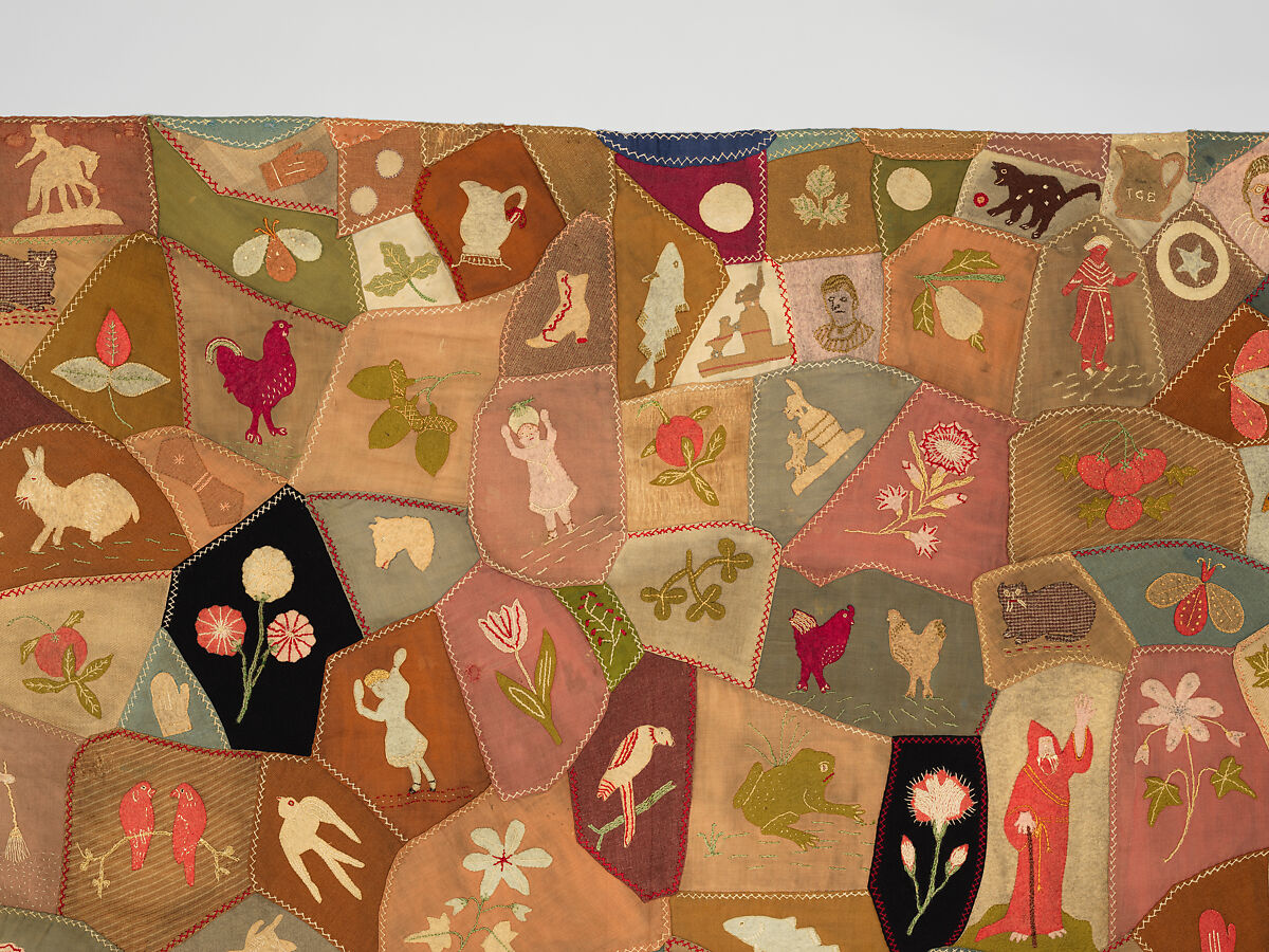 Crazy Quilt, Unknown, Wool with wool and silk embroidery, American