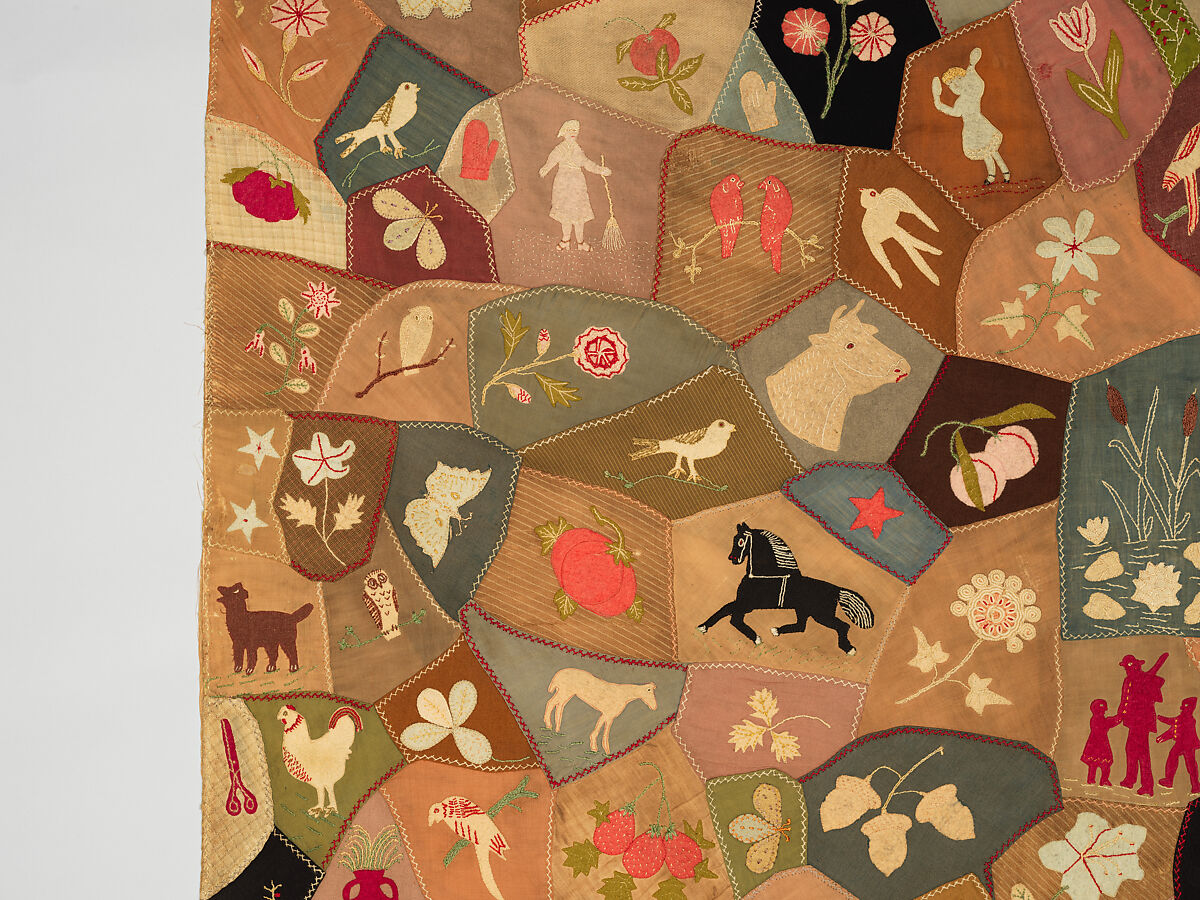 Crazy Quilt, Unknown, Wool with wool and silk embroidery, American