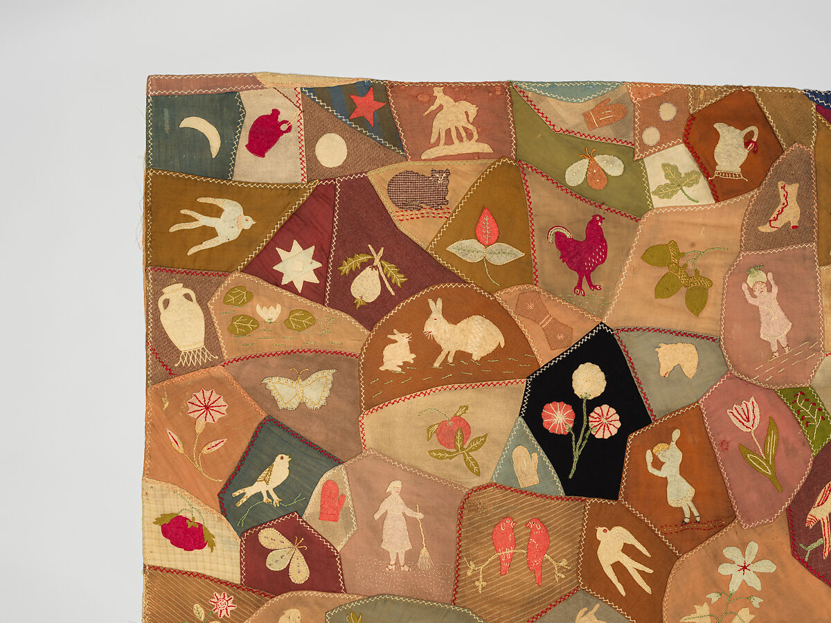 Crazy Quilt, Unknown, Wool with wool and silk embroidery, American