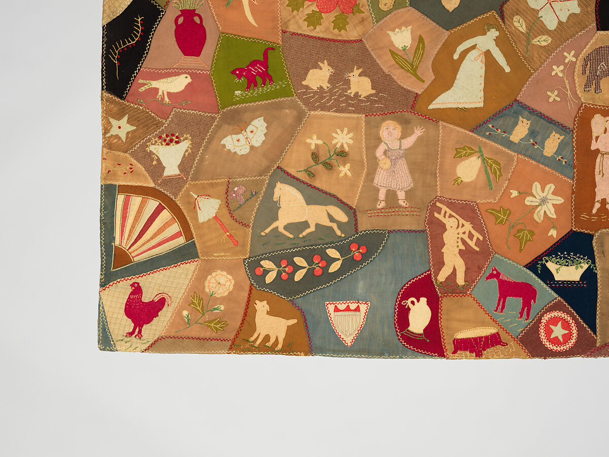 Crazy Quilt, Unknown, Wool with wool and silk embroidery, American