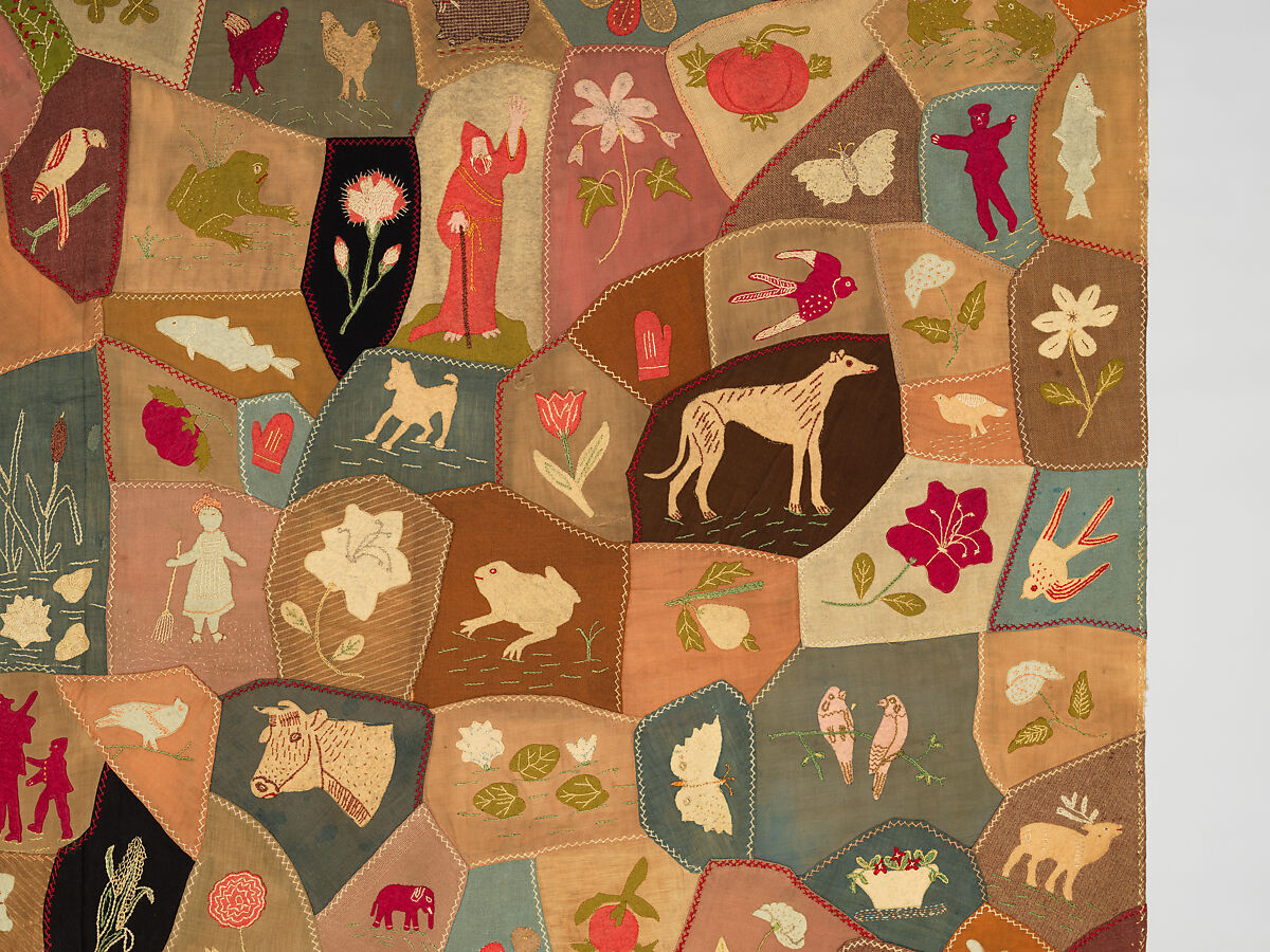 Crazy Quilt, Unknown, Wool with wool and silk embroidery, American