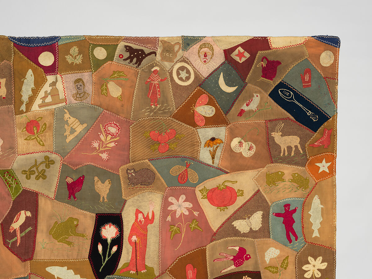 Crazy Quilt, Unknown, Wool with wool and silk embroidery, American