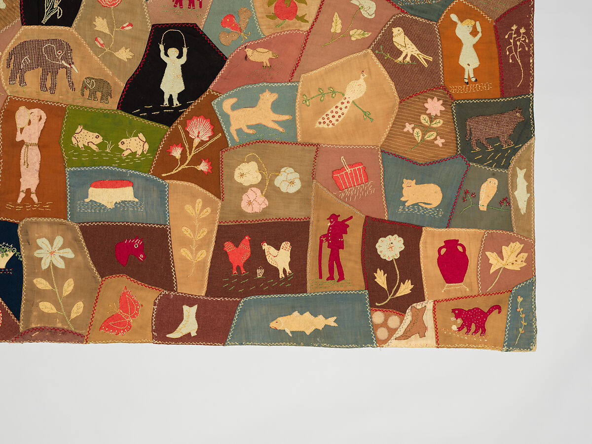 Crazy Quilt, Unknown, Wool with wool and silk embroidery, American