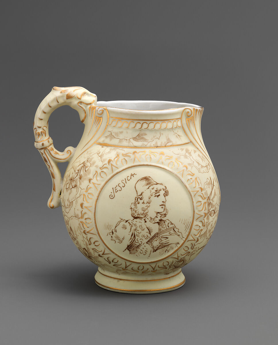 Pitcher, "Alsatian" line, Chesapeake Pottery (Baltimore, Maryland, 1882–1914), Semi-porcelain ware, American 
