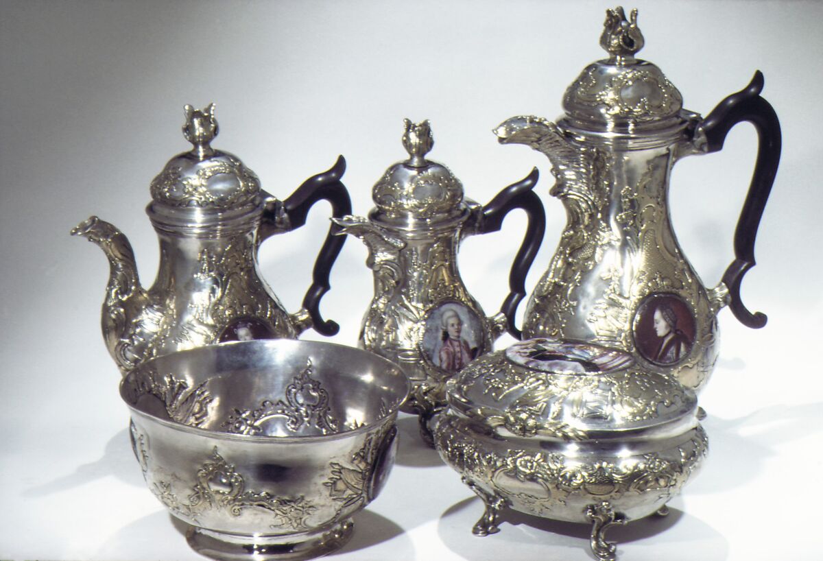 Coffee service, Johan Henrik Blom (Finnish, master 1766, died 1805), Silver, parcel gilt, enamel, wood, Russian, St. Petersburg 