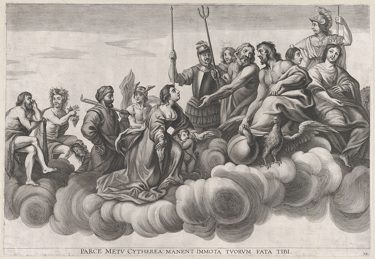 Plate 32: Venus asking Jupiter for protection; from Guillielmus Becanus's 'Serenissimi Principis Ferdinandi, Hispaniarum Infantis...', Johannes Meursius (Flemish, active 1620–47), Engraving 