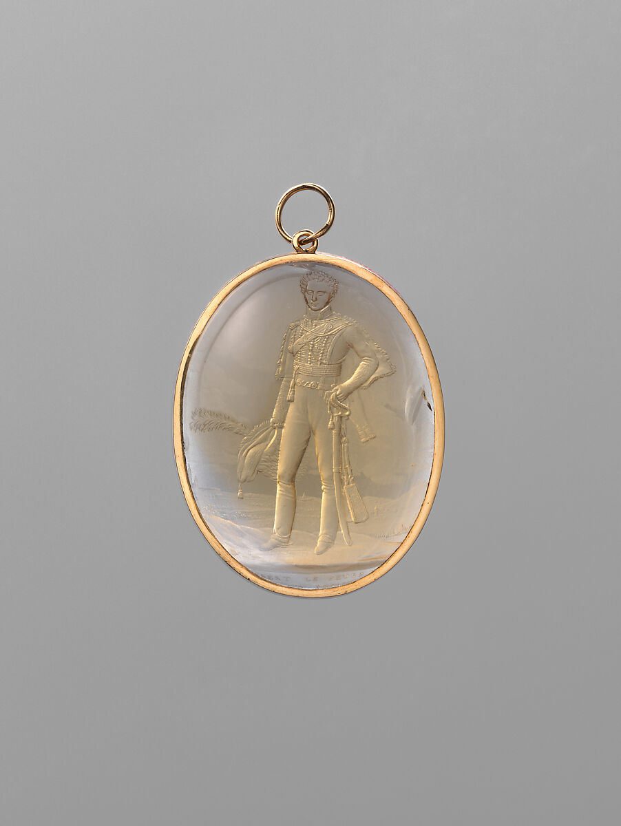 Portrait of Luigi Sommariva, Giovanni Beltrami (Italian, Cremona 1770 or 1777–1854 Cremona), Engraved citrine in a gold suspension loop, Italian 