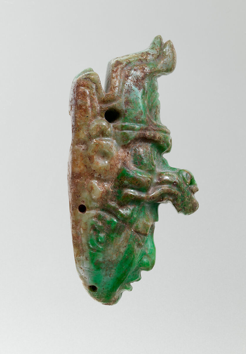 Pendant, Maya artist(s), Jadeite, pigment, Maya