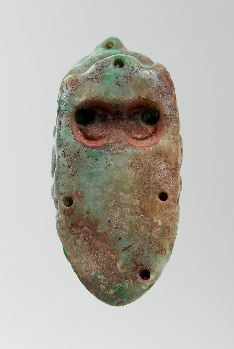 Pendant, Maya artist(s), Jadeite, pigment, Maya