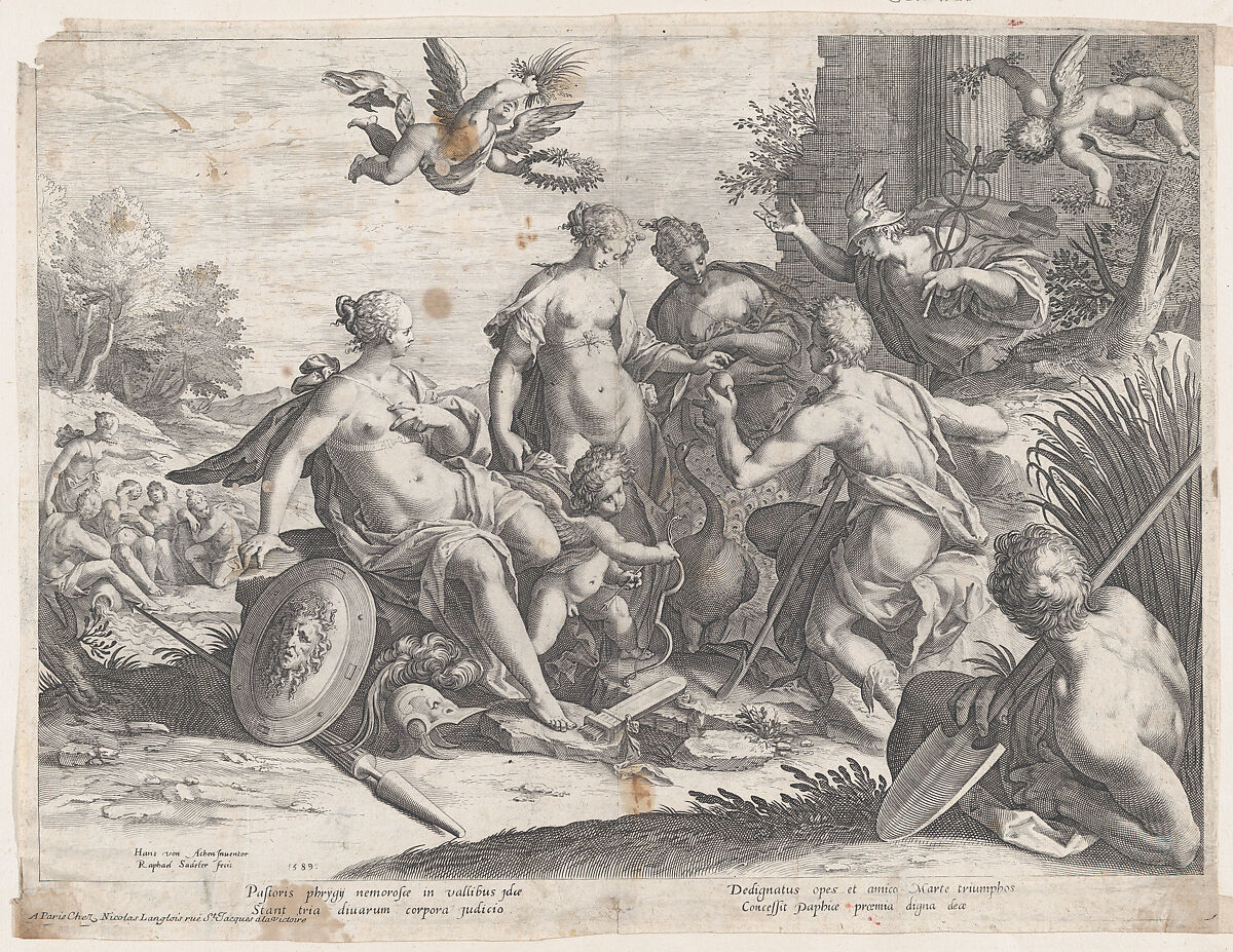 The Judgement of Paris, Raphael Sadeler I (Netherlandish, Antwerp 1560–1628 Venice (?)), Engraving 