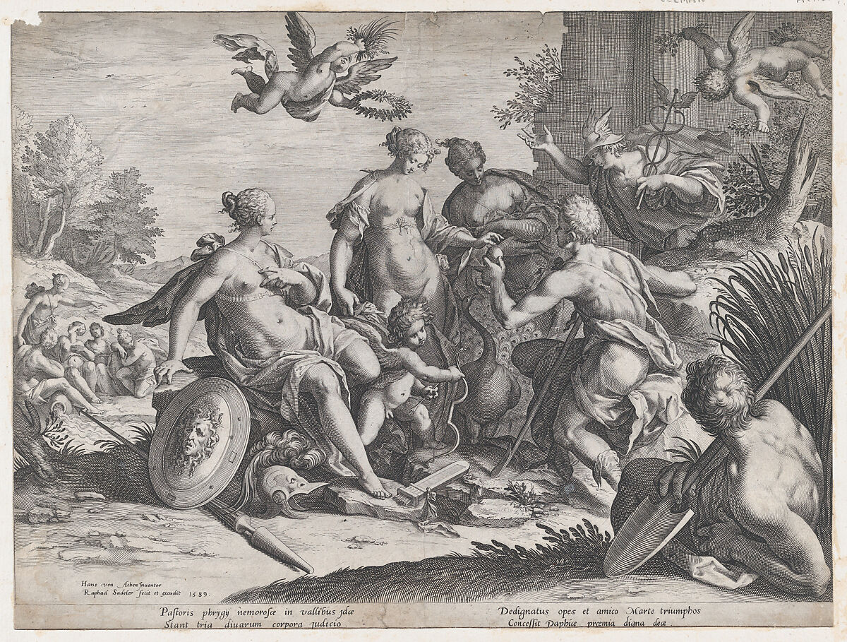 The Judgement of Paris, Raphael Sadeler I (Netherlandish, Antwerp 1560–1628 Venice (?)), Engraving 