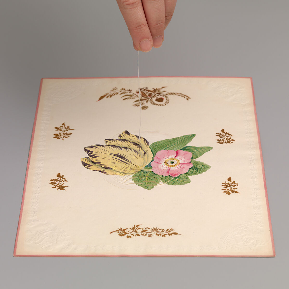 Valentine, Anonymous, Watercolor, gold paint, cameo-embossed paper