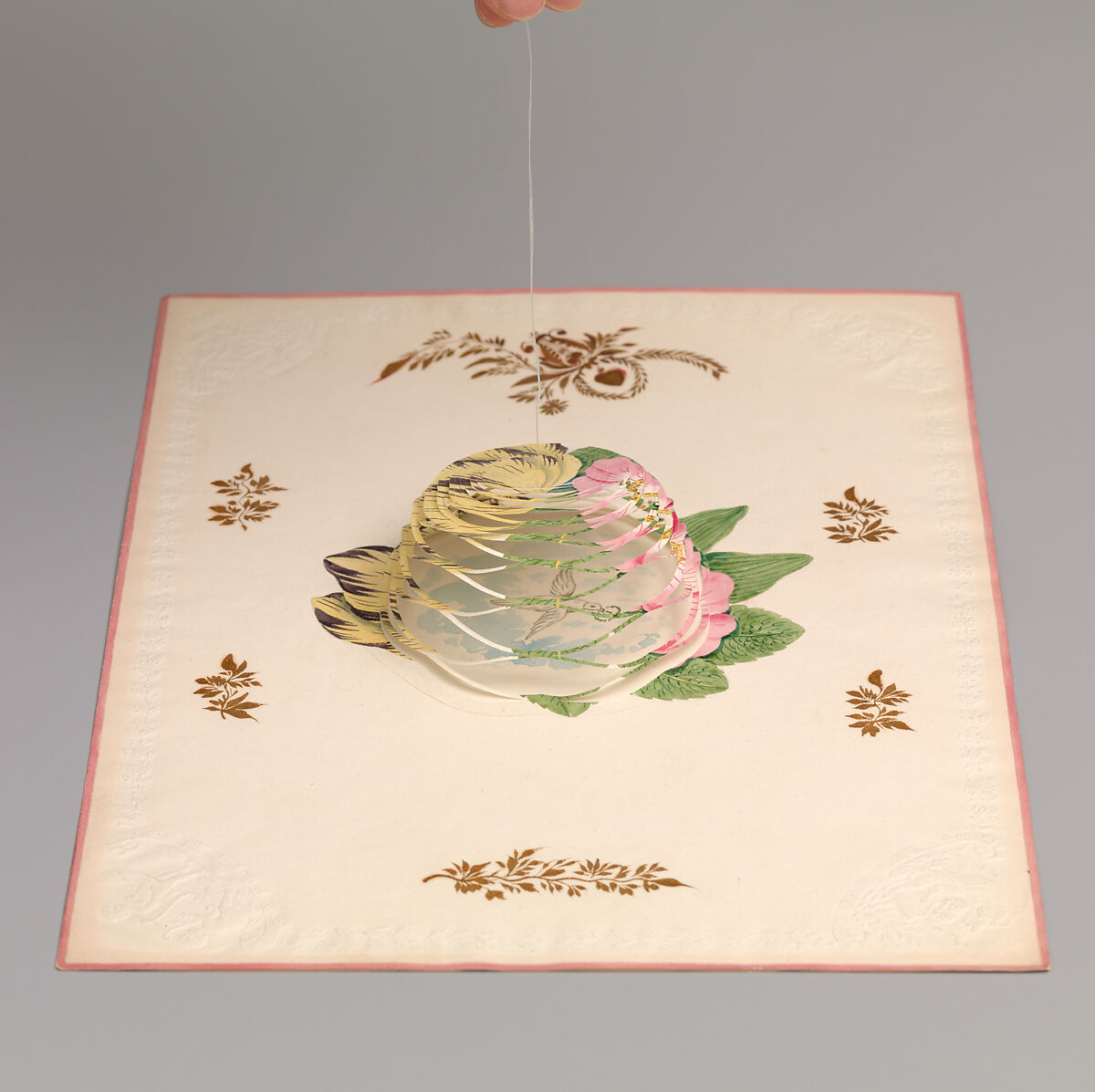 Valentine, Anonymous, Watercolor, gold paint, cameo-embossed paper
