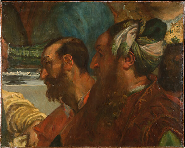 Two Bearded Heads, after Veronese (detail from "The Marriage at Cana"), Eugène Delacroix (French, Charenton-Saint-Maurice 1798–1863 Paris), Oil on canvas 