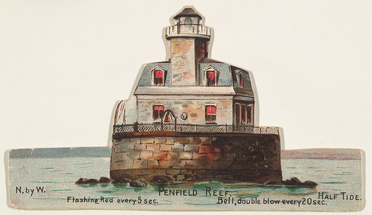 Penfield Reef, from the Lighthouses series (N119) issued by Duke Sons & Co. to promote Honest Long Cut Tobacco, Issued by W. Duke, Sons &amp; Co. (New York and Durham, N.C.), Commercial color lithograph 