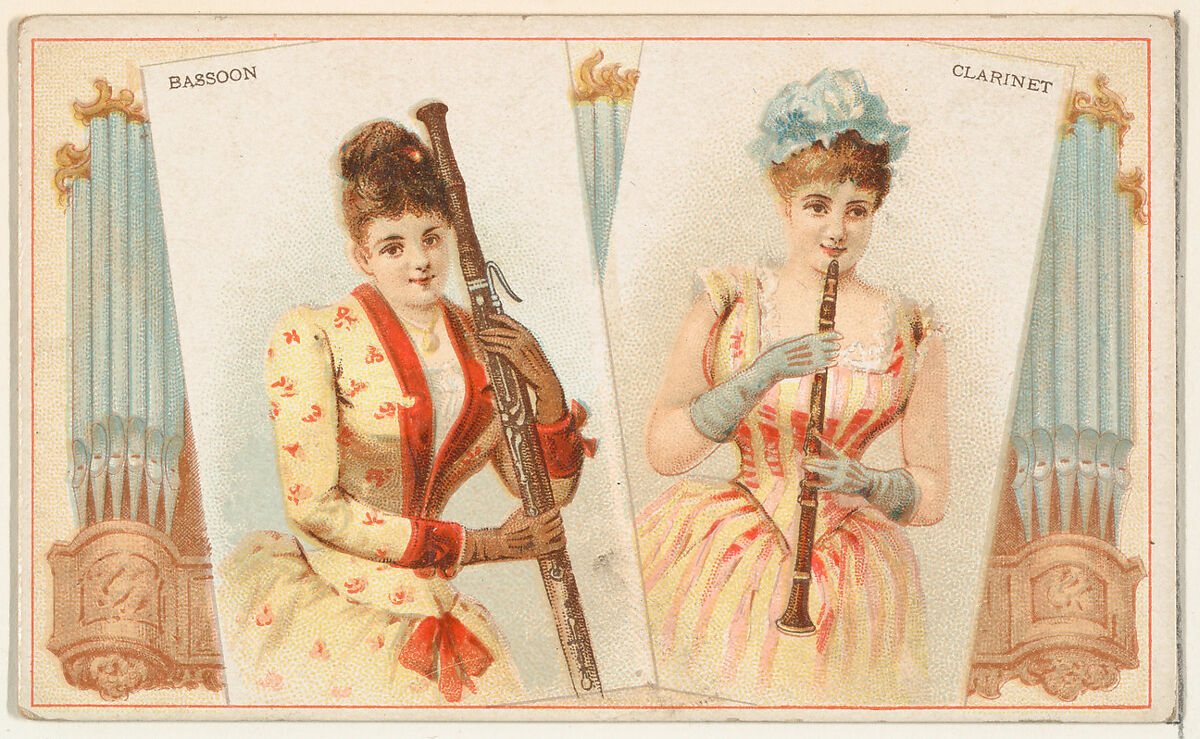 Bassoon and Clarinet, from the Musical Instruments series (N121) issued by Duke Sons & Co. to promote Honest Long Cut Tobacco, Issued by W. Duke, Sons &amp; Co. (New York and Durham, N.C.), Commercial color lithograph 