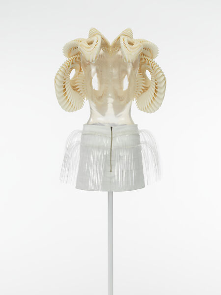 Ensemble, Iris van Herpen (Dutch, founded 2007), a) Plastic (polyamide); b) leather, cotton, plastic (acrylic), metal, Dutch