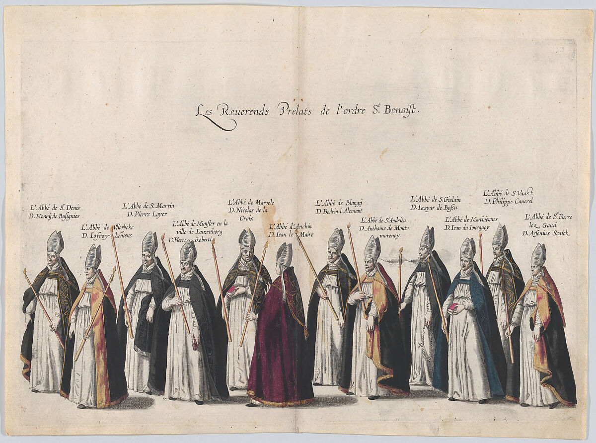 Plate 11: Members of the clergy marching in the funeral procession of Archduke Albert of Austria; from 'Pompa Funebris ... Alberti Pii', Cornelis Galle I (Netherlandish, Antwerp 1576–1650 Antwerp), Etching with hand coloring 