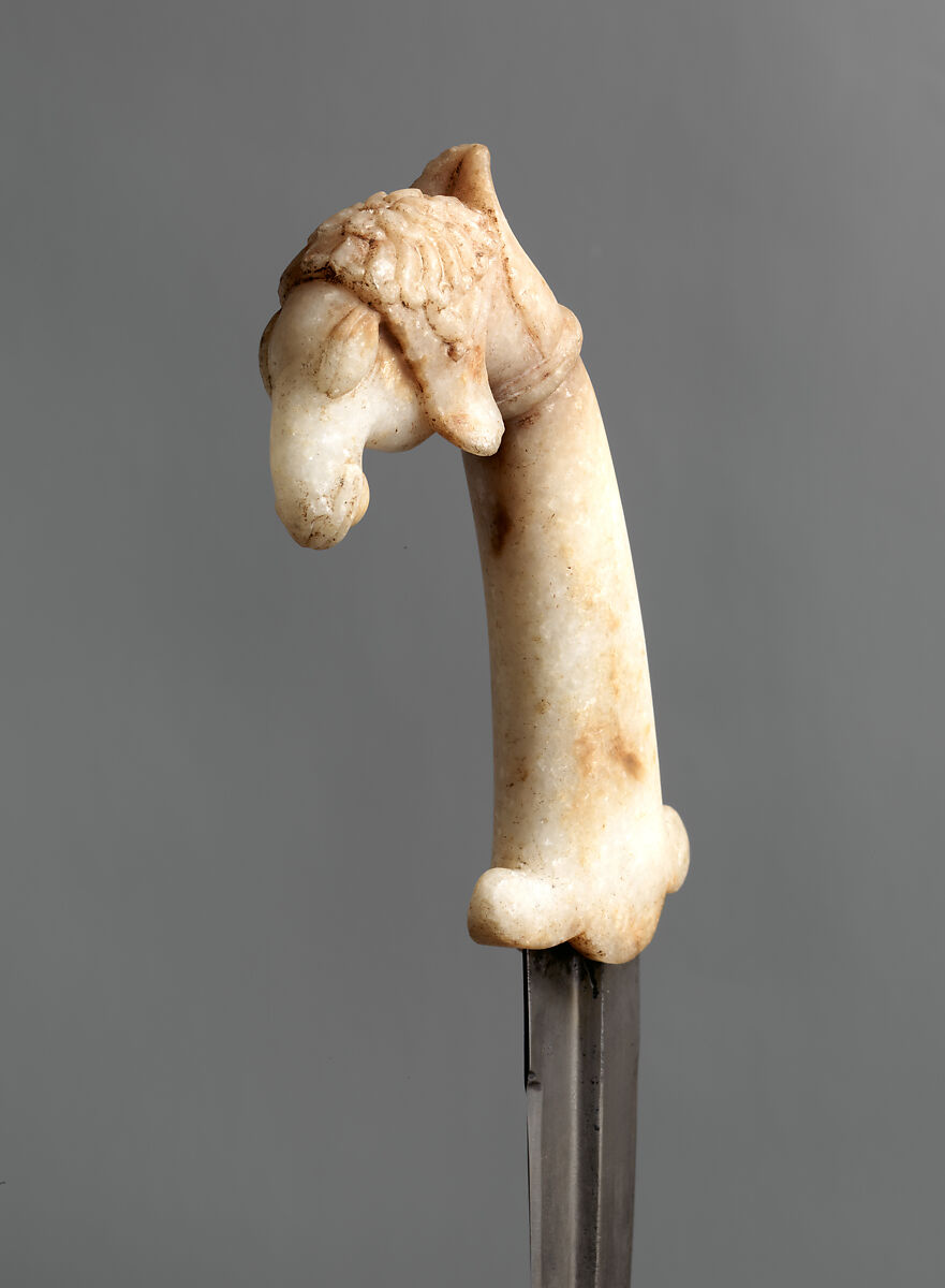 Dagger (Khanjar), Stone (probably marble), steel, Indian