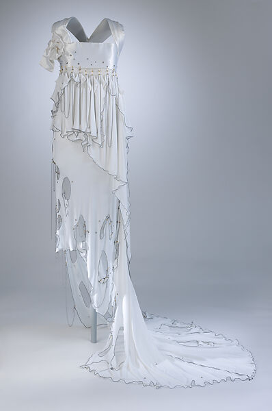 Wedding dress, Zandra Rhodes (British, founded 1969), Nylon, rayon, metal, glass, British 