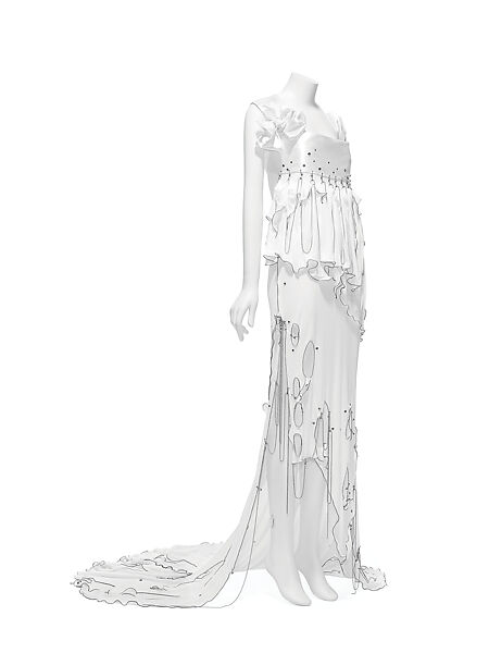 Wedding dress, Zandra Rhodes (British, founded 1969), Nylon, rayon, metal, glass, British