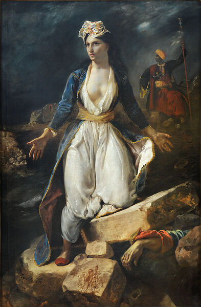 Greece on the Ruins of Missolonghi, Eugène Delacroix (French, Charenton-Saint-Maurice 1798–1863 Paris), Oil on canvas 