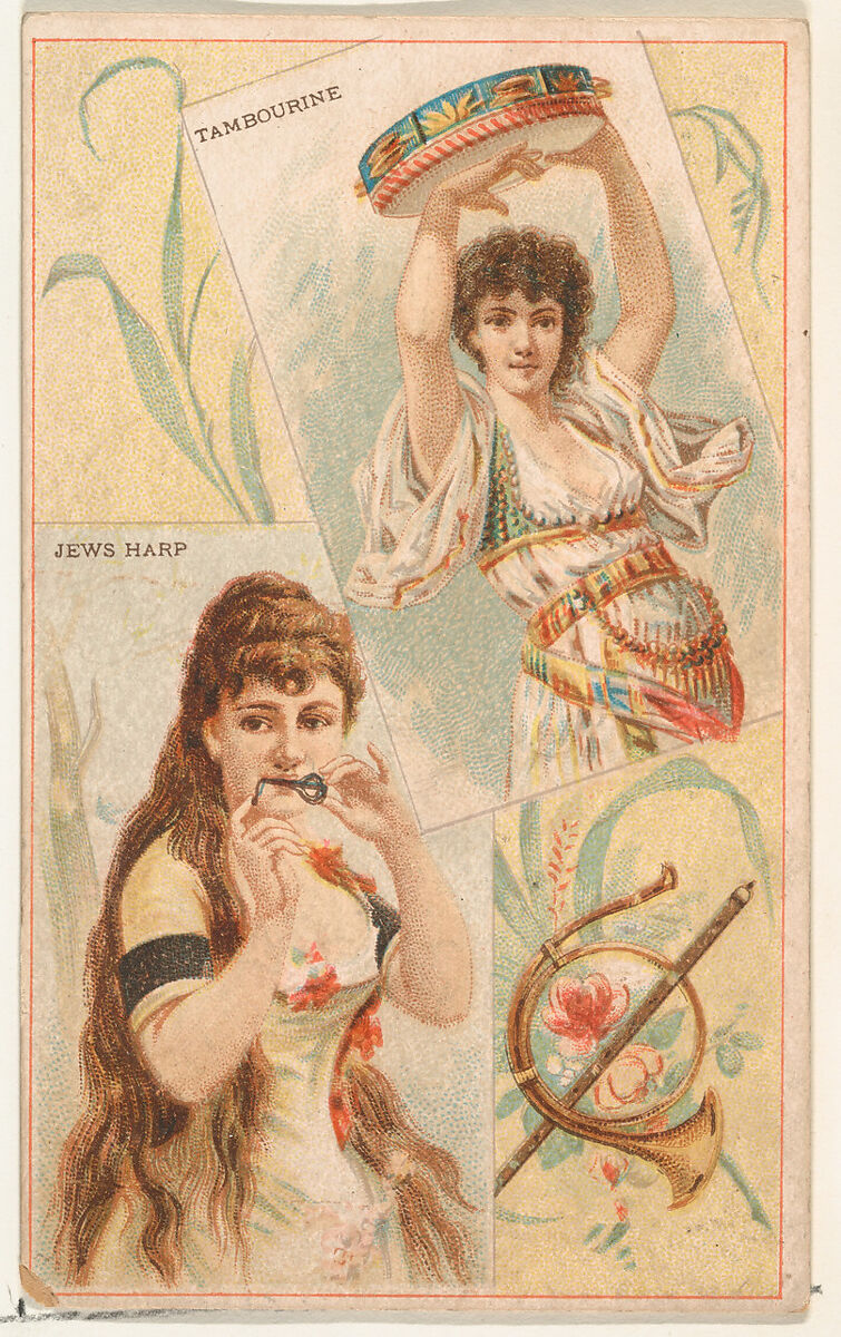 Jews Harp and Tambourine, from the Musical Instruments series (N121) issued by Duke Sons & Co. to promote Honest Long Cut Tobacco, Issued by W. Duke, Sons &amp; Co. (New York and Durham, N.C.), Commercial color lithograph 