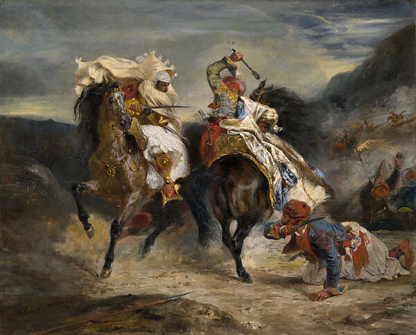 Combat of the Giaour and Hassan, Eugène Delacroix (French, Charenton-Saint-Maurice 1798–1863 Paris), Oil on canvas 