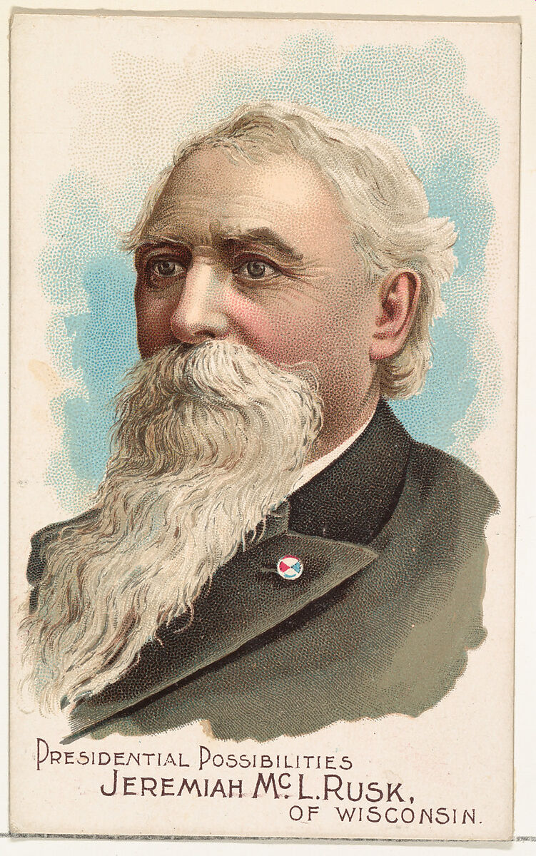 Jeremiah McL. Rusk of Wisconsin, from the Presidential Possibilities series (N124) issued by Duke Sons & Co. to promote Honest Long Cut Tobacco, Issued by W. Duke, Sons &amp; Co. (New York and Durham, N.C.), Commercial color lithograph 